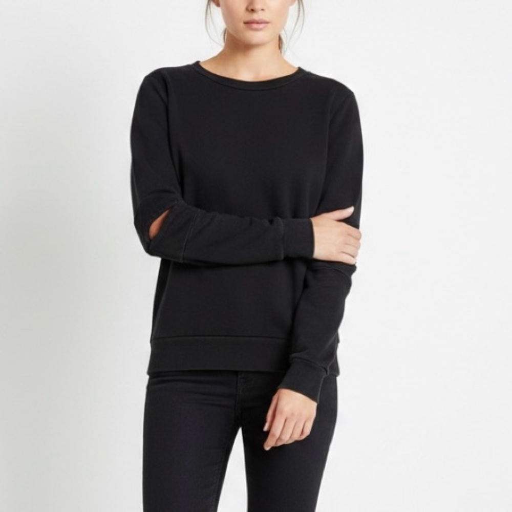GROCERIES 100% Organic Cotton Cut Open Elbow Pullover Sweatshirt Top Black M